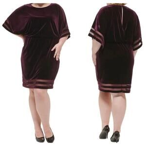 NWT Jessica Howard 20W eggplant Velvet Illusion dress insets on sleeves & hem.